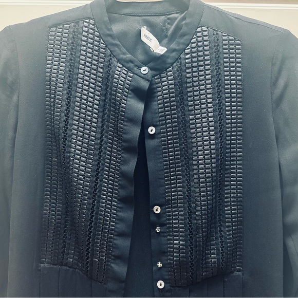 Vince Black Pleated Long Sleeve Dress with Lattice Bib; Size 2 - Picture 8 of 11